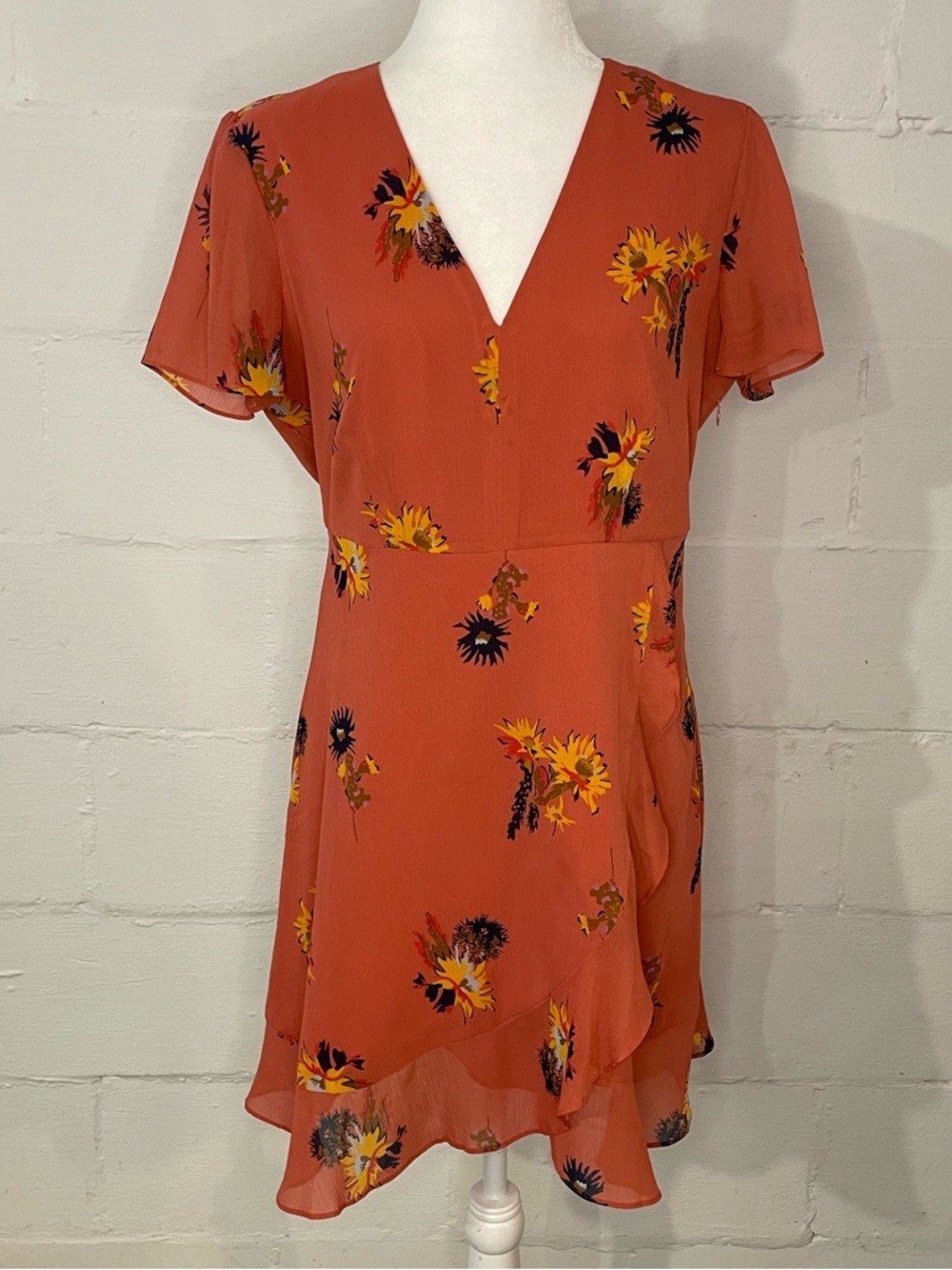 Madewell Rust Orange Floral Wrap-Style Mini Dress